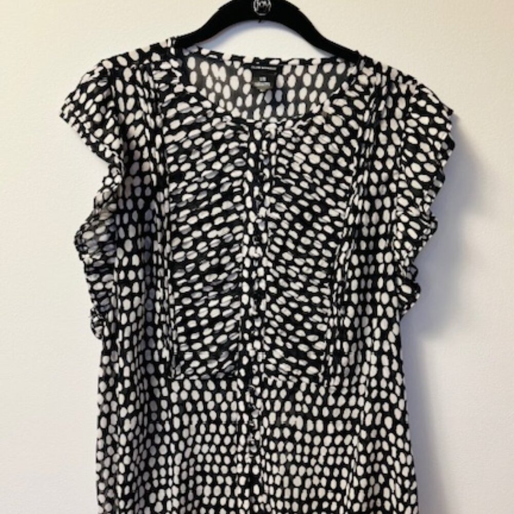 Club Monaco Sheer Black and White Polka Dot Button Down Top